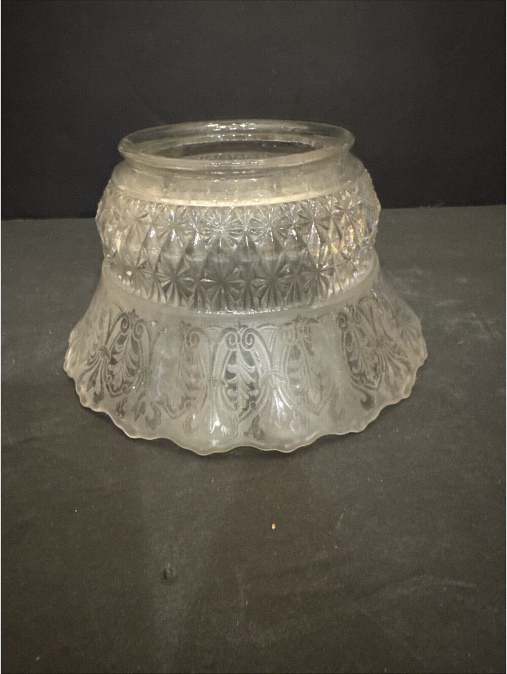 Antique Victorian Floral Acid Etched Ruffle Oil Gas Lamp Shade 4" Fitter